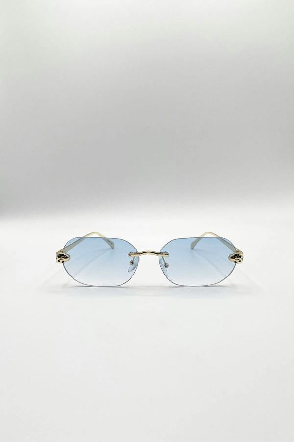 Jaguar Detail Rimless Sunglasses In Blue - svnx
