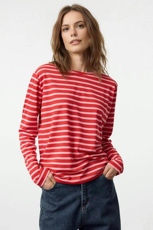 WOVCOR Striped Crew Neck Knit T-Shirt