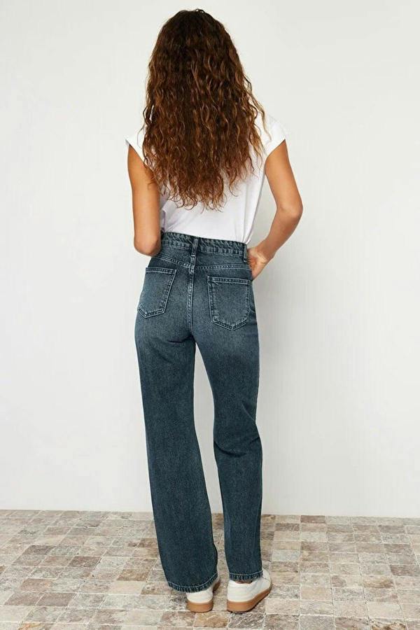 WOVCOR Faded Effect Vintage High Waist Wide Leg Jeans