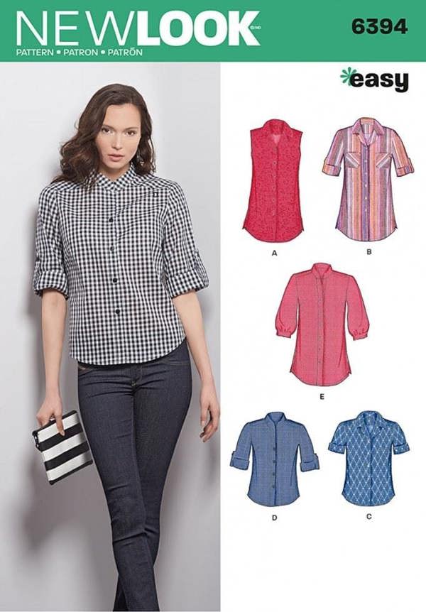 New Look Sewing Pattern 6394, Shirts, Tops for Women, A (8-10-12-14-16-18) - Intermediate