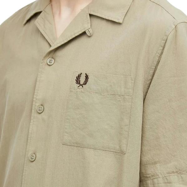 Fred Perry Textured Lightweight Warm Grey Vacation Shirt XS