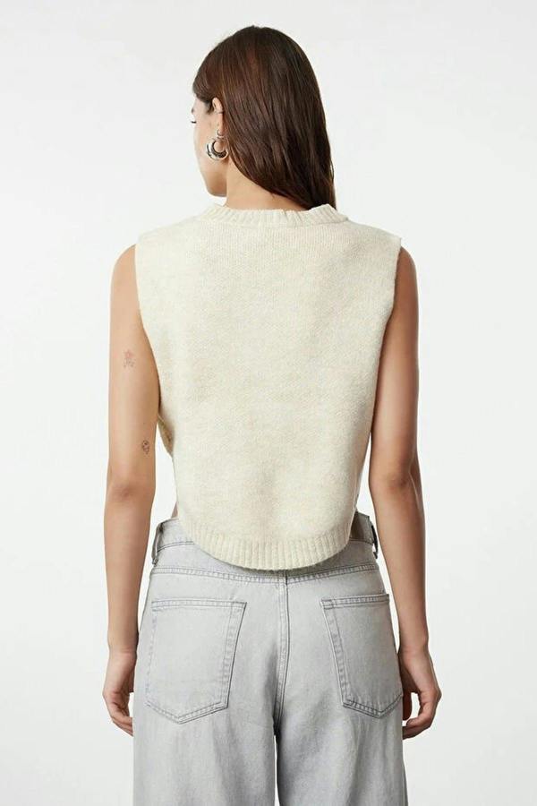 WOVCOR Crop Soft Texture Buttoned Knit Sweater