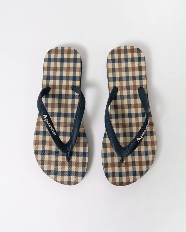 Aquascutum Iconic Mens Flip-Flops with Club Check Print in Navy 11