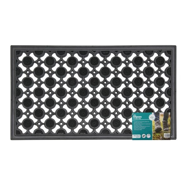 JVL Elipses Heavy Duty Rubber Entrance Floor Door Mat, 40x70cm, Circles, Black
