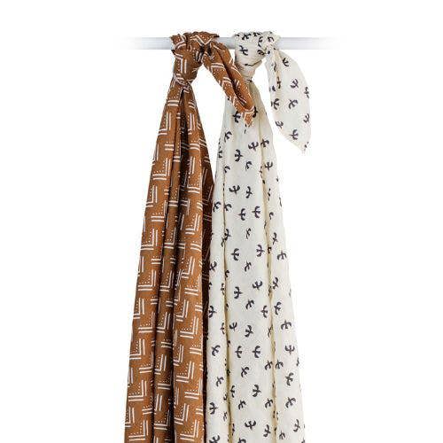 Lulujo - Cotton Swaddle - Black Bird & Mudcloth - 2 Pack