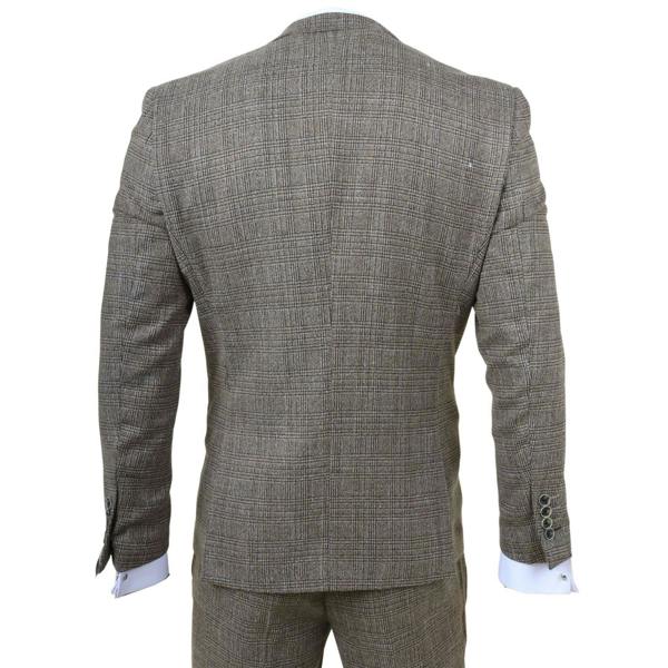 Infinity Leather Men's 3-Piece Brown Classic Check Suit Slim Fit Plaid Formal Party Suit