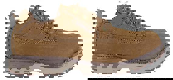 Caterpillar Persue Low Mens Casual Lace Up Leather Trainer Shoes, brown low-cut lace-up leather sneakers with rugged tread sole for casual wear.