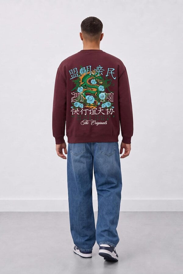 London Attitude Oversized Dragon Graphic Sweatshirt