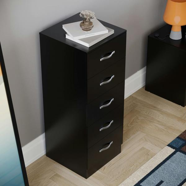Vida Designs Riano 5 Drawer Narrow Chest, Black