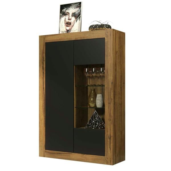Mex Furniture Sideboard Cabinet Storage Display Unit Oak Black Matt Cupboard Modern 140