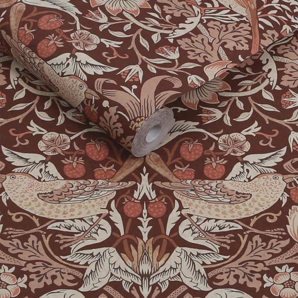 William Morris at Home Strawberry Thief Damson Wallpaper