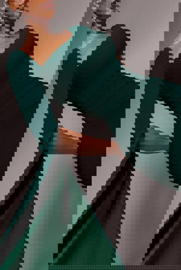 One Shoulder Cape Sleeve Maxi Dress - Emerald Green DR5041