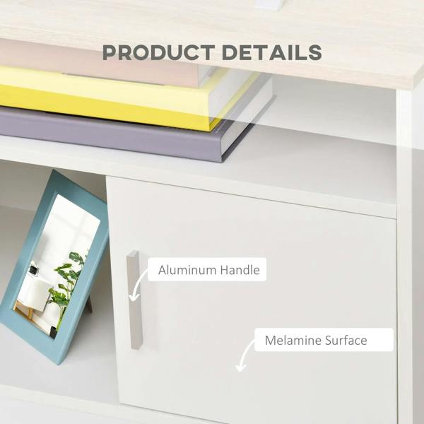 White cabinet drawer front with aluminum handle and smooth melamine surface detail
