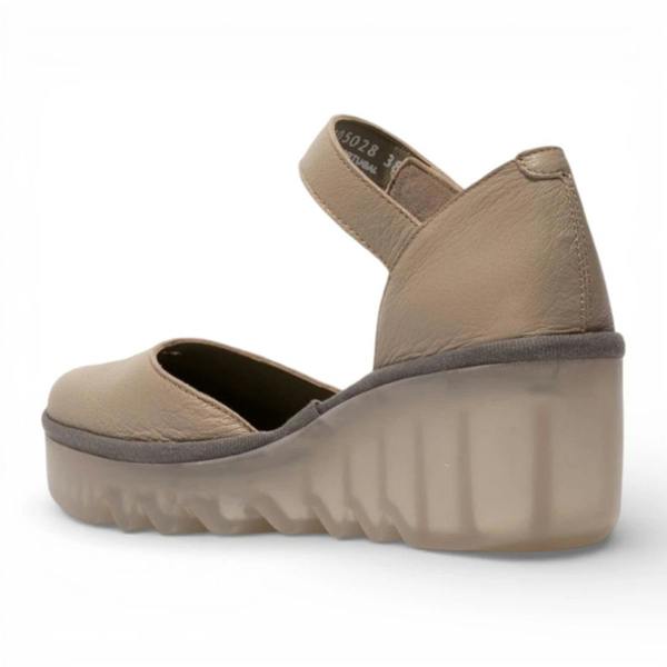 Fly London BISO305FLY - Women’s Taupe Leather Wedge Sandals