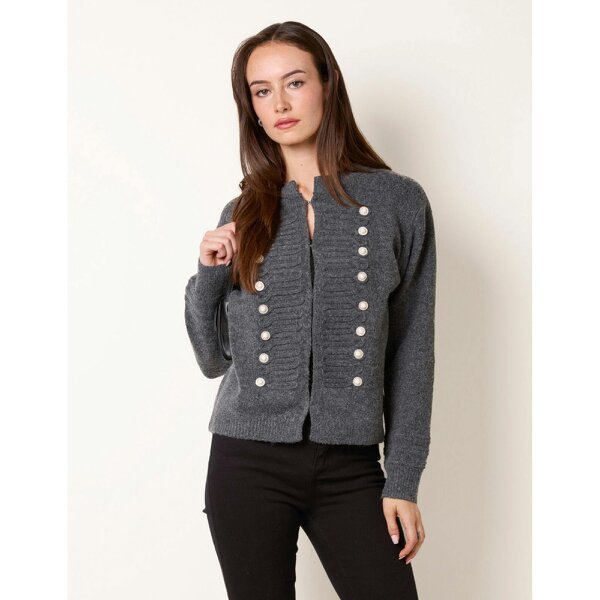 Blue Vanilla Cardigan With Pearl and Diamante Military Button Front Detailing