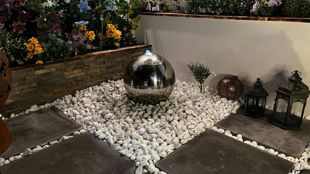 Tranquillity Water Features 20cm Stainless Steel Sphere Modern Metal Water Feature