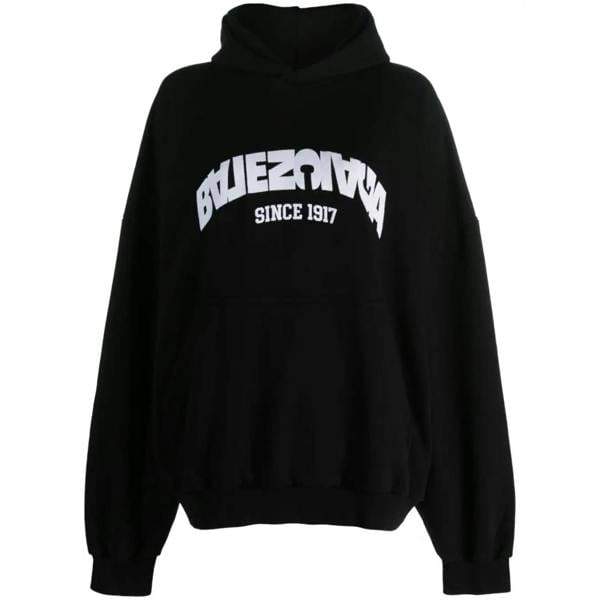 Balenciaga Back Flip Round Oversized Hoodie   in  Black