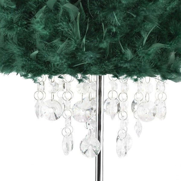 Chandelier Style Forest Green Feather Table Lamp with Waterfall Drops Image 3