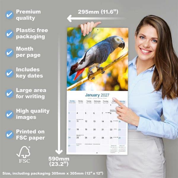 African Greys Calendar 2027, Wall Calendars, Month To View, Animals, Gift
