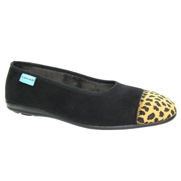 Lunar Womens/Ladies Jessie Leopard Print Slippers - Black