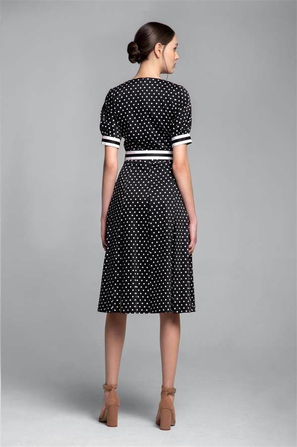 Rumour London Jennifer polka dot fit-and-flare cotton dress with striped details and slits