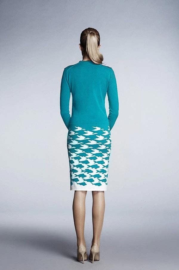 Rumour London Sea & Sky turquoise illusion houndstooth knitted jacquard dress