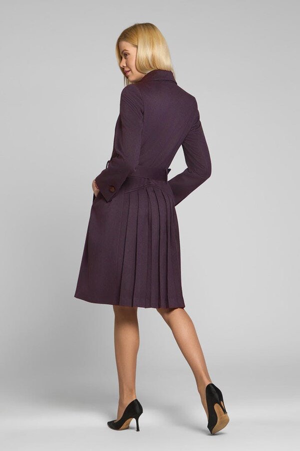 Isabella dark purple wool and cashmere blend coat with double-breasted silhouette and pleated back