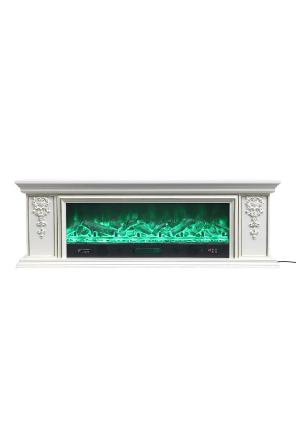 Living and Home Natural Resin Carved Craftsman TV Stand Electric Fireplace Adjustable Flame with Remote - White & Gold