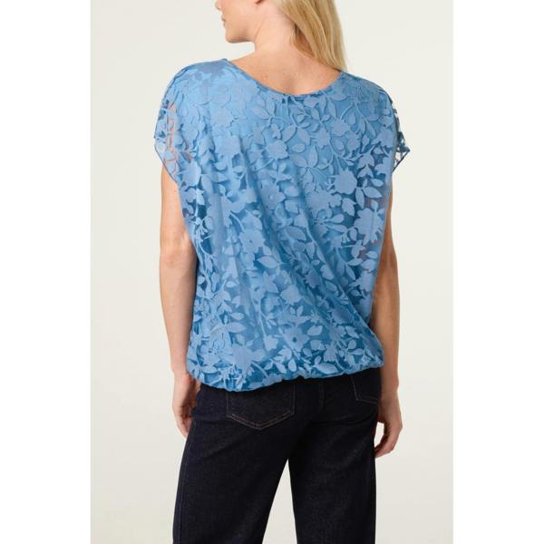 Blue Vanilla Floral Sheer Overlay Top