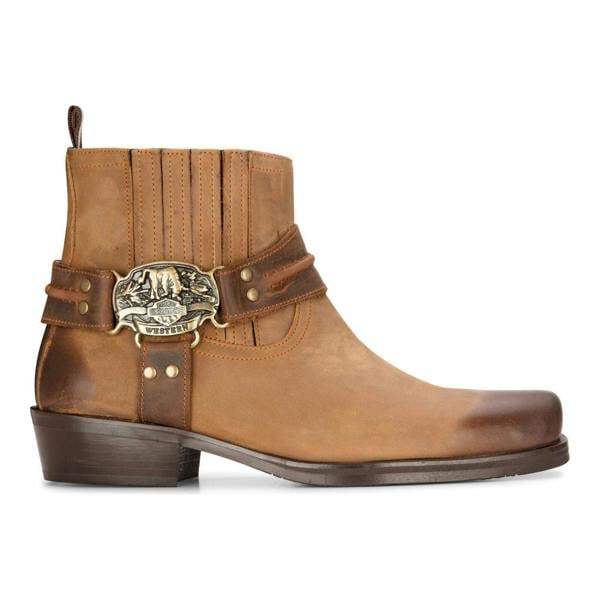 Infinity Leather Mens Leather Cowboy Ankle Boots Brown Tan Biker Western Square Toe Hunting Boot
