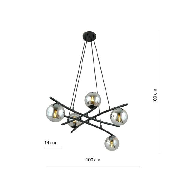 Emibig ESSA Pendant lamp 5 x E14 Black with Graphite Shade