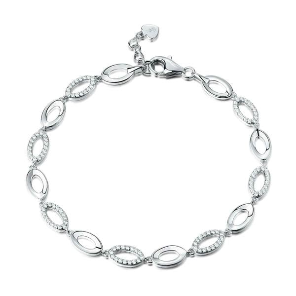 namana 925 Sterling Silver CZ Oval Link Bracelet For Women