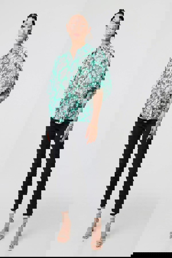 Green | Floral Print 1/2 Puff Sleeve Shirt
