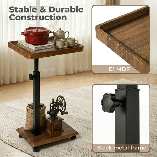 Levede C Shaped Side Table Height Adjustable Rolling 360° Swivel Top End Table