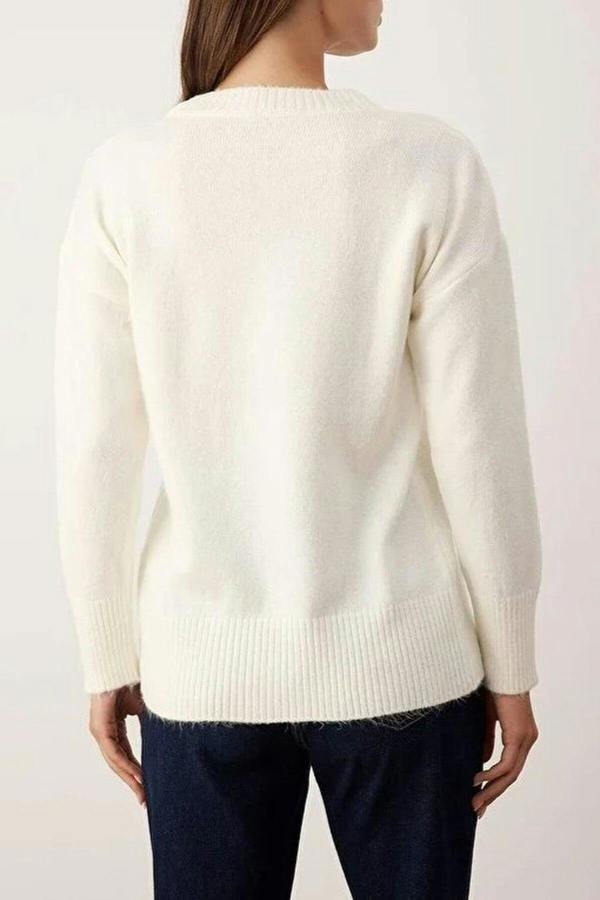 WOVCOR Soft Textured Knit Sweater with Slit Detail
