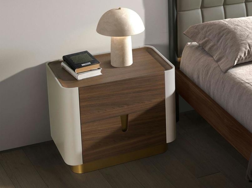 Angel Cerdá Bedside table walnut, beige, golden polished steel and walnut top 7187