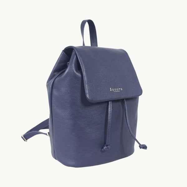 Assots London 'GRACE' Navy Full Grain Leather Flap-over Backpack