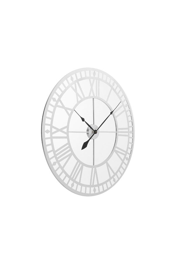 Living and Home 80cm Dia Silver Roman Numerals Metal Wall Clock