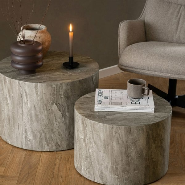 Furniture To Go Dice Round Coffee Table Set in Grey Marble Effect