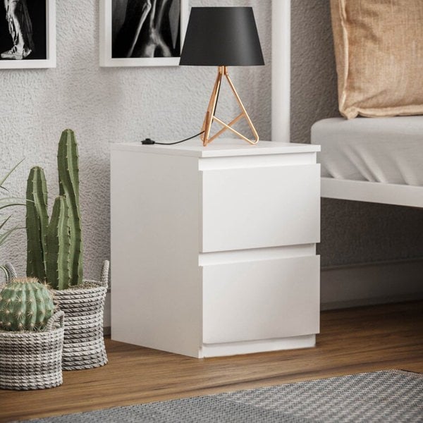 Carlton 2 Drawer Bedside Table Cabinet in Matt White