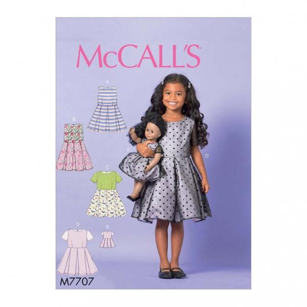McCalls 7707 Paper Sewing Pattern – Kids' Dress & Doll Clothes, Intermediate