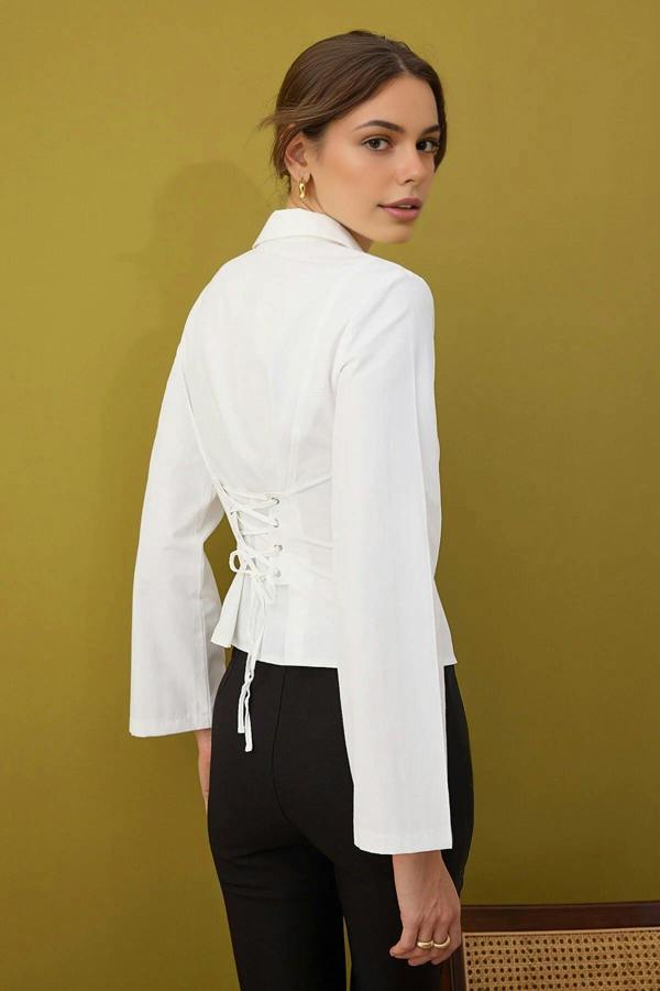 WOVCOR Waist-Sit Shirt with Corset Detail