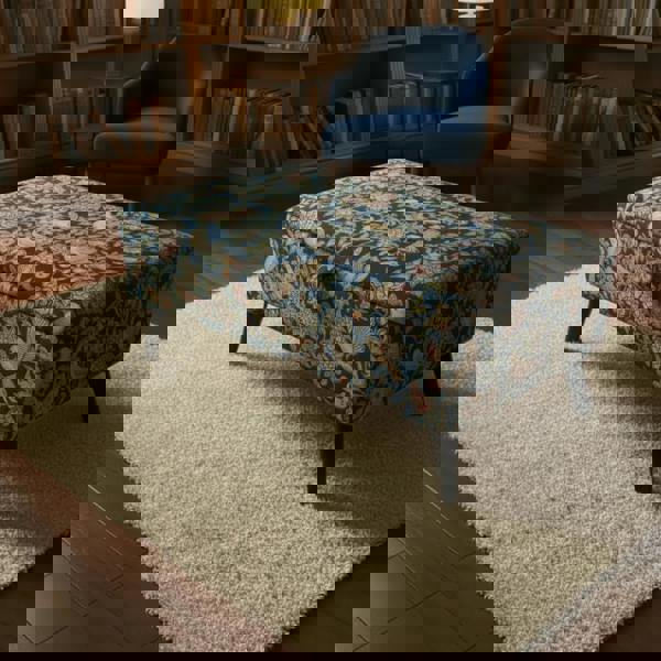 iLiv Heritage Fabric Midnight Ottoman Storage Bench in living room with tray on top