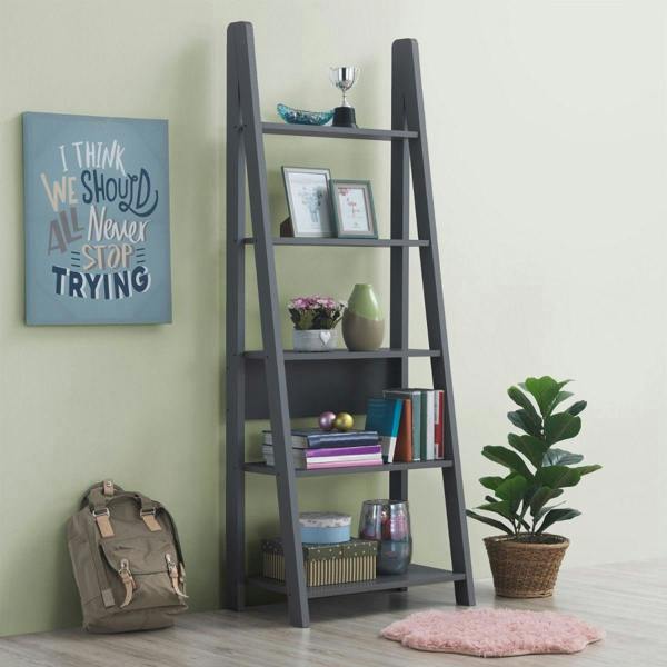 Timber Art Design Riva Retro 5 Tier Ladder Bookcase Display Shelf Unit