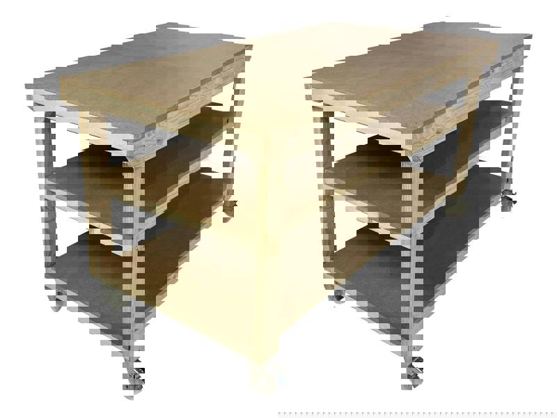 Arbor Garden Solutions Wooden Workbench MDF Top Depth-4ft With Wheels and Double Shelf