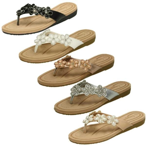 Savannah Ladies Savannah Jewelled Flower Trim Toepost Sandals