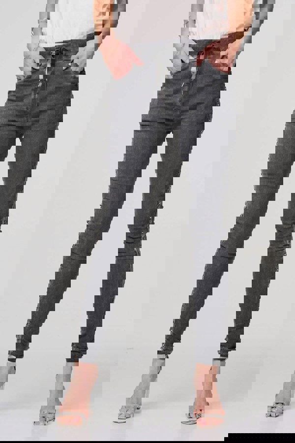 Dark Grey | Plain Skinny Tie Waist Trousers