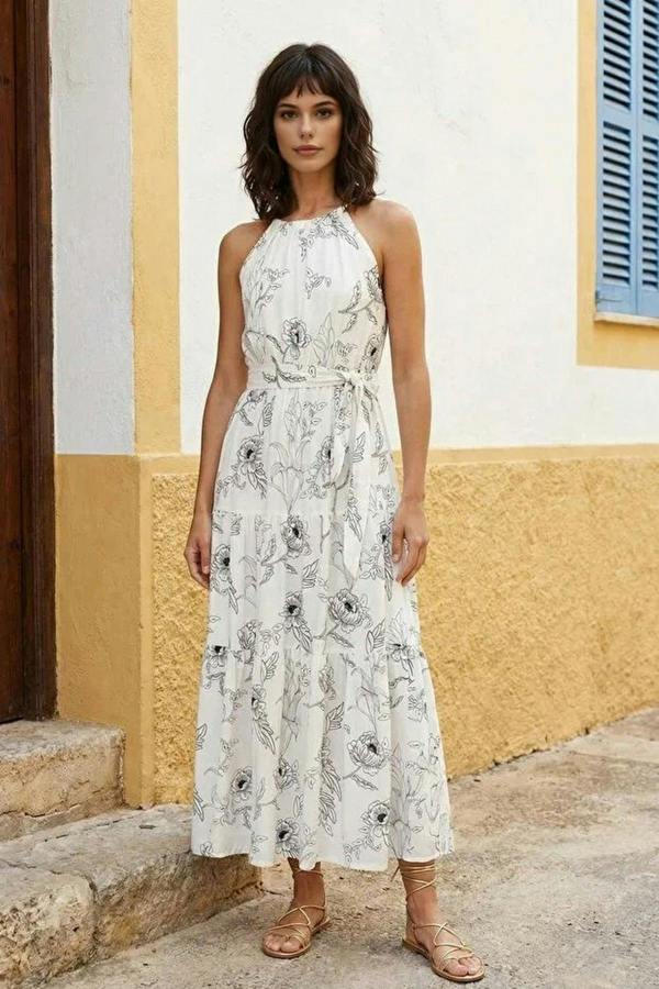 WOVCOR Halter Neck Lined Maxi Woven Dress