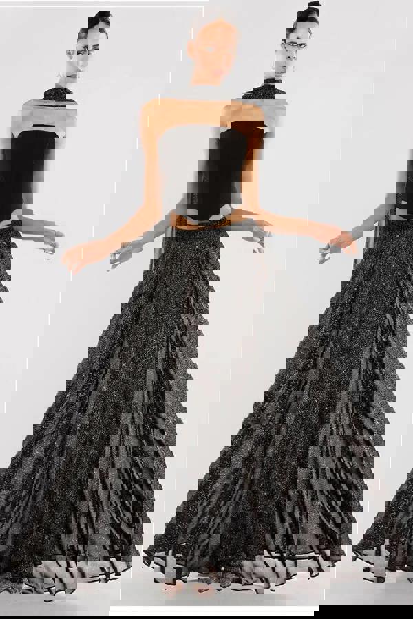 Gathered A-Line Glitter Chiffon Maxi Skirt SK30