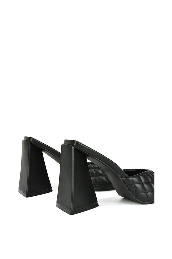 XY LONDON Quilted Square Toe Sculptured Flared High Heels